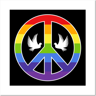 Rainbow Peace Symbol with Doves Posters and Art